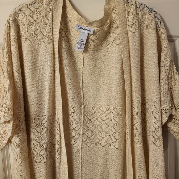Catherines Tan & Gold Metallic Open Front Cardigan Sweater Size 2x 22/24 - Picture 3 of 16